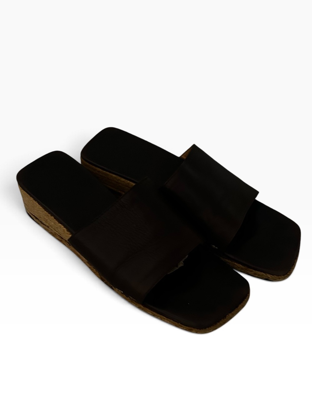 Yves Saint Laurent Vintage Espadrille Slide Sandals Brown Leather Size 8.5